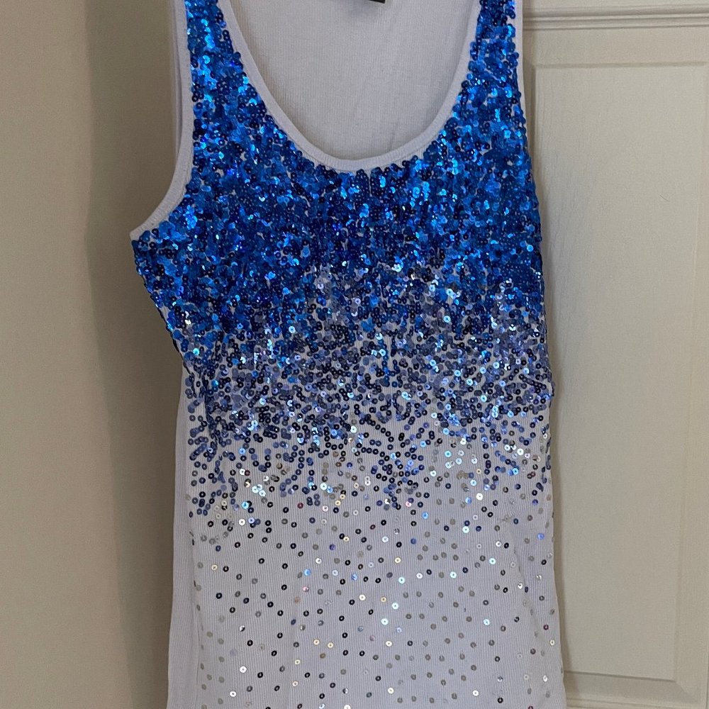 White/Blue shirt sequin - Size LARGE